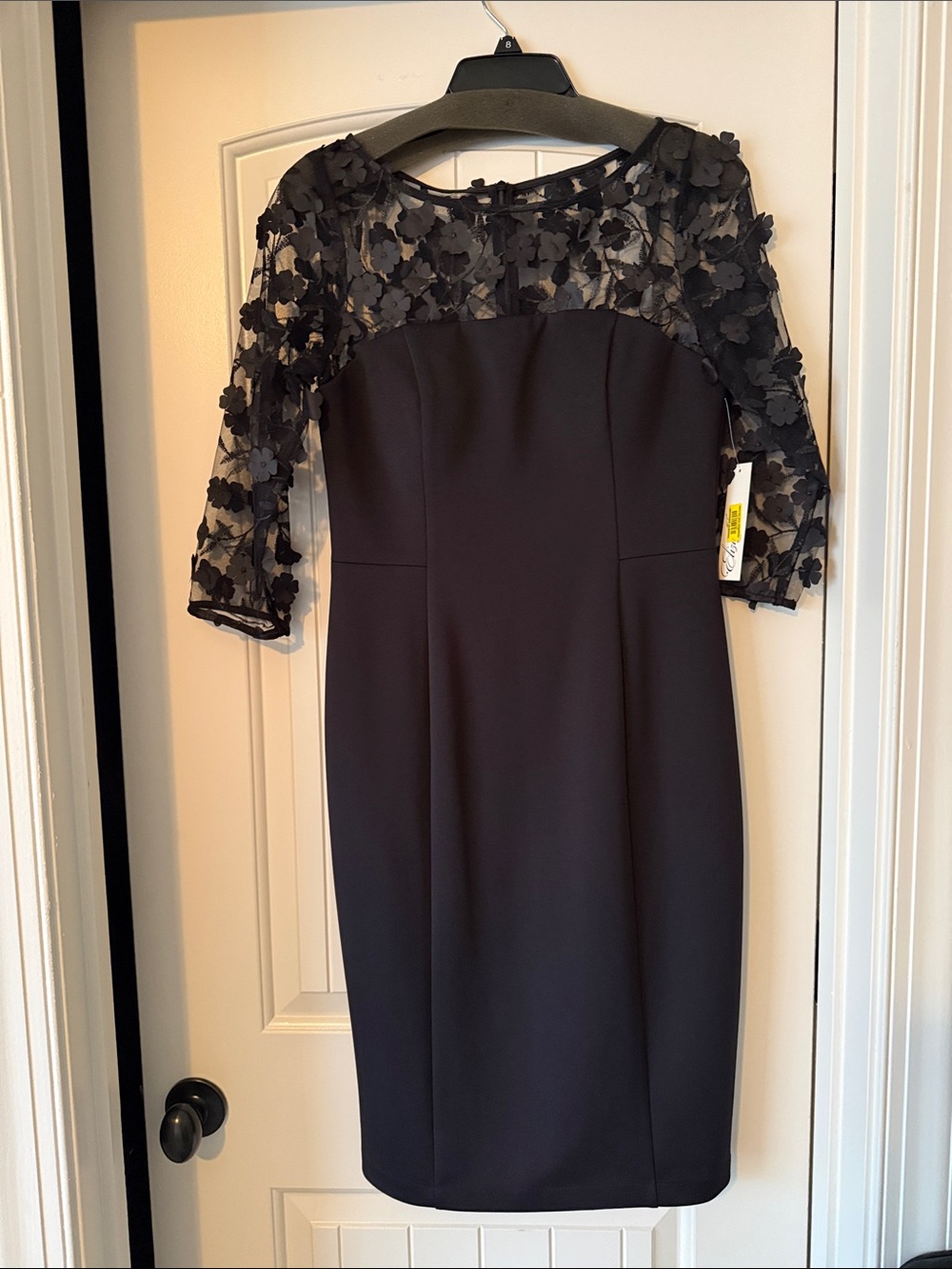Eliza J Black Midi Dress with 3D Floral Illusion Bodice